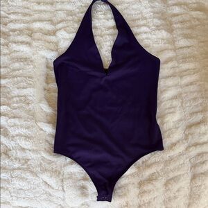 Express Deep Purple Halter Plunge Bodysuit